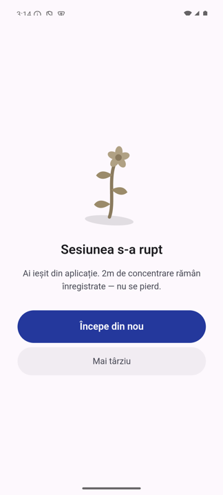 Sesiune întreruptă, planta ofilită
